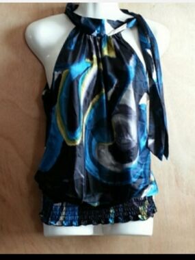 Heart Soul Blue Black Yellow Abstract Halter Blouse